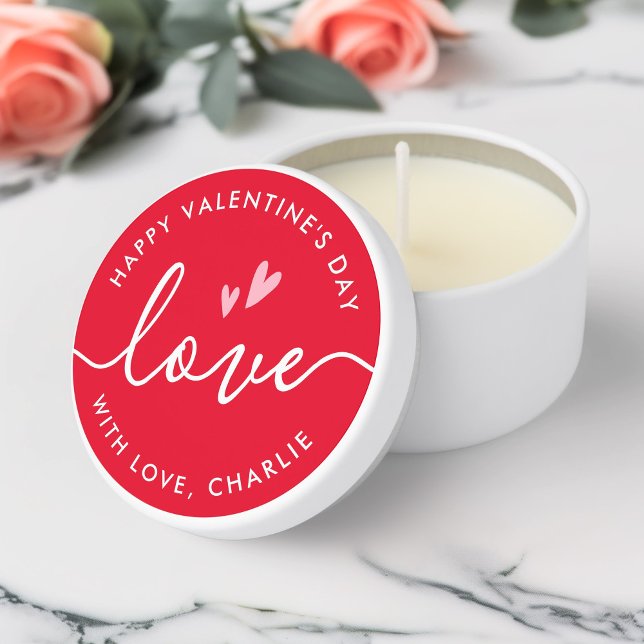 Happy Valentine's Day elegant script name Mini Candle Favors (Happy Valentine's Day elegant script name Mini Candle Favors)