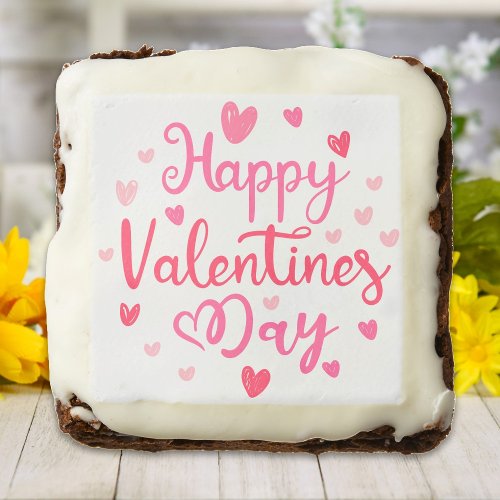 Happy Valentines Day Elegant Script Pink Hearts Brownie
