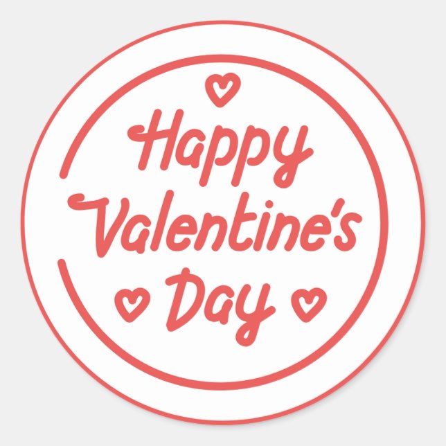 Happy Valentine's Day Elegant Script Pink Hearts  Classic Round Sticker (Front)