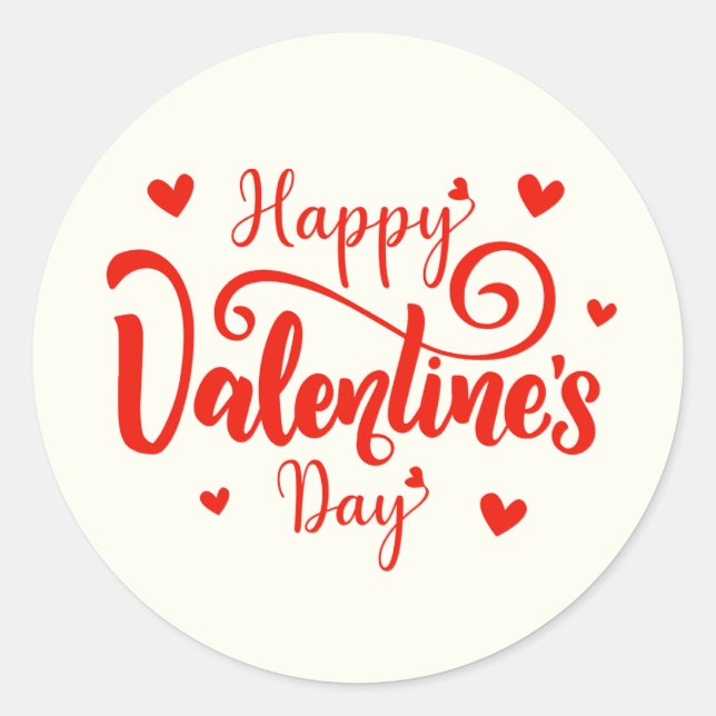 Happy Valentine's Day Elegant Script Pink Hearts  Classic Round Sticker (Front)