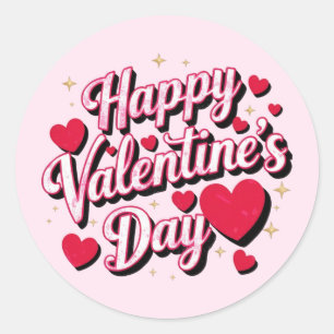 Happy Valentine's Day elegant script pink hearts   Classic Round Sticker