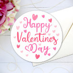 Happy Valentine's Day Elegant Script Pink Hearts Classic Round Sticker<br><div class="desc">Cute Valentine's Day stickers for your loving ones. You can TRANSFER this DESIGN on other Zazzle products and adjust it to fit most of the Zazzle items. You can also click EDIT USING DESIGN TOOL to change the background color. Thank you for choosing our designs and stopping by the Standard...</div>