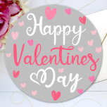 Happy Valentine's Day Elegant Script Pink Hearts Classic Round Sticker<br><div class="desc">Cute Valentine's Day stickers for your loving ones. You can TRANSFER this DESIGN on other Zazzle products and adjust it to fit most of the Zazzle items. You can also click EDIT USING DESIGN TOOL to change the background color. Thank you for choosing our designs and stopping by the Standard...</div>