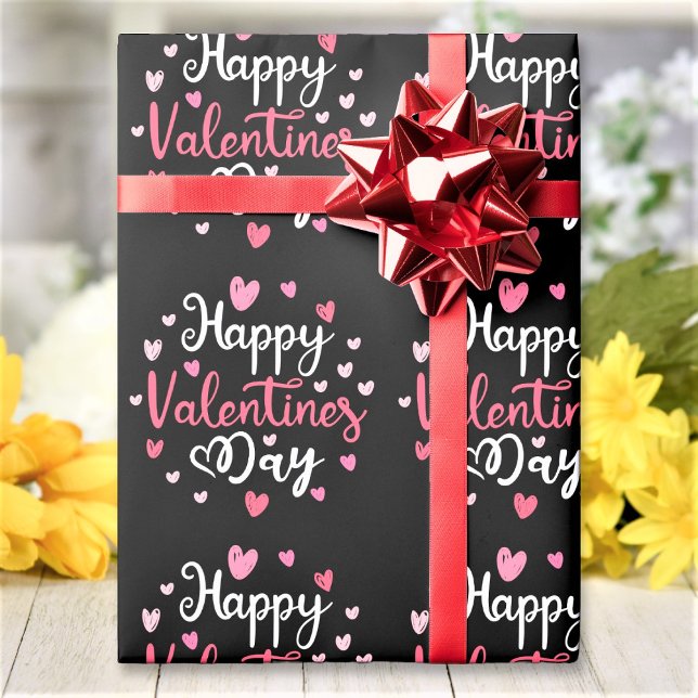 Happy Valentine's Day Elegant Script Pink Hearts Wrapping Paper (Creator Uploaded)