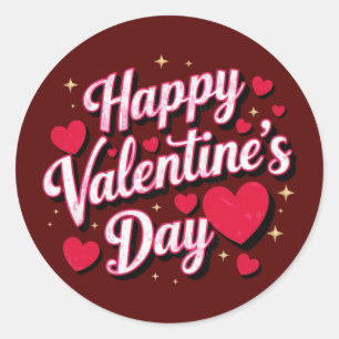 Happy Valentine's Day elegant script Red hearts Classic Round Sticker