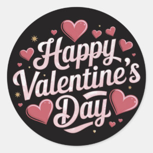Happy Valentine's Day elegant script Red hearts    Classic Round Sticker
