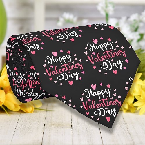 Happy Valentines Day Elegant Text Hearts Pattern Neck Tie