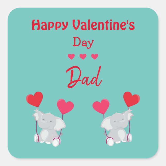 Happy Valentine's Day Elephant Square Sticker (Front)