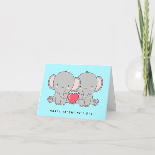 Happy Valentines Day  Elephants Thank You Card