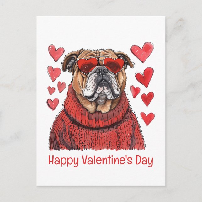 Happy Valentines Day English Bulldog Postcard (Front)