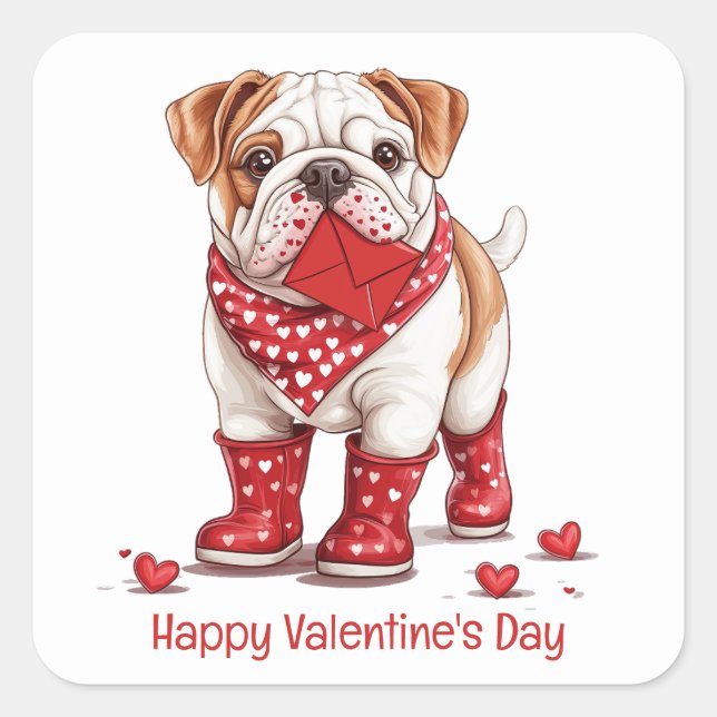 Happy Valentines Day English Bulldog Square Sticker (Front)