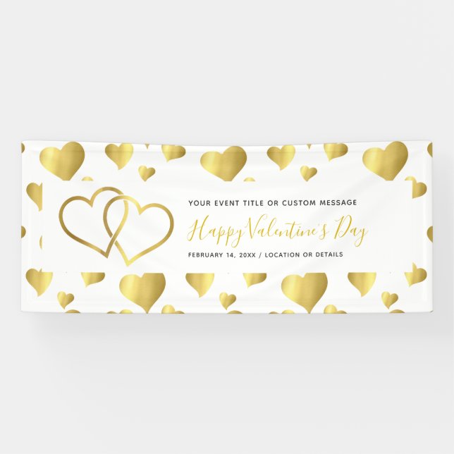 HAPPY VALENTINE'S DAY EVENT GOLD HEARTS BANNER (Horizontal)