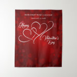 Happy Valentine&#39;s Day Event Linked Hearts Banner Tapestry at Zazzle