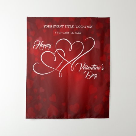 Happy Valentine's Day Event Linked Hearts Banner Tapestry