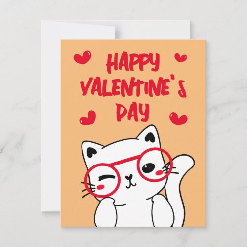 Happy Valentines Day  Eyeglasses Cat Note Card