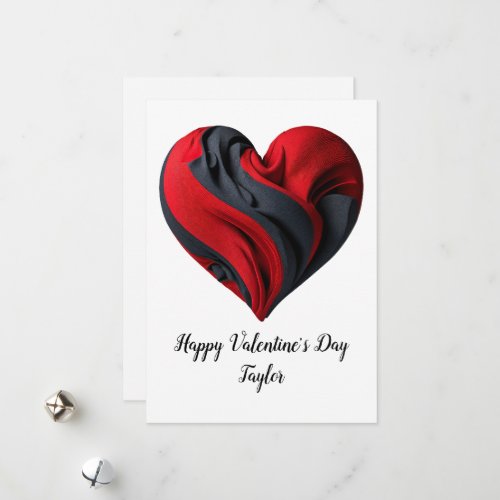 Happy Valentines Day Fabric Heart Red Holiday Card
