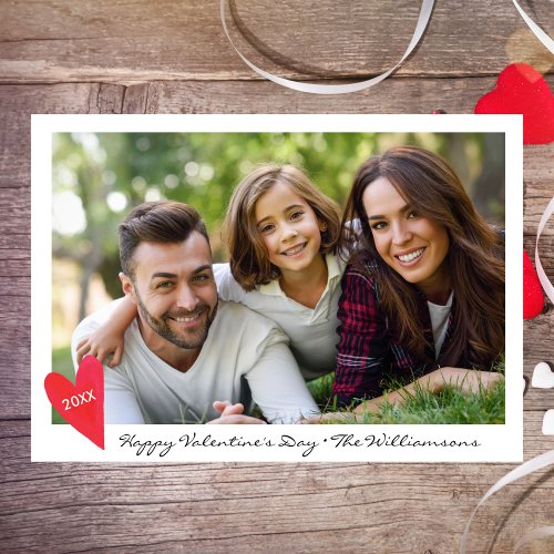 Happy Valentines Day Family Photo Hearts  Arrow Holiday Card