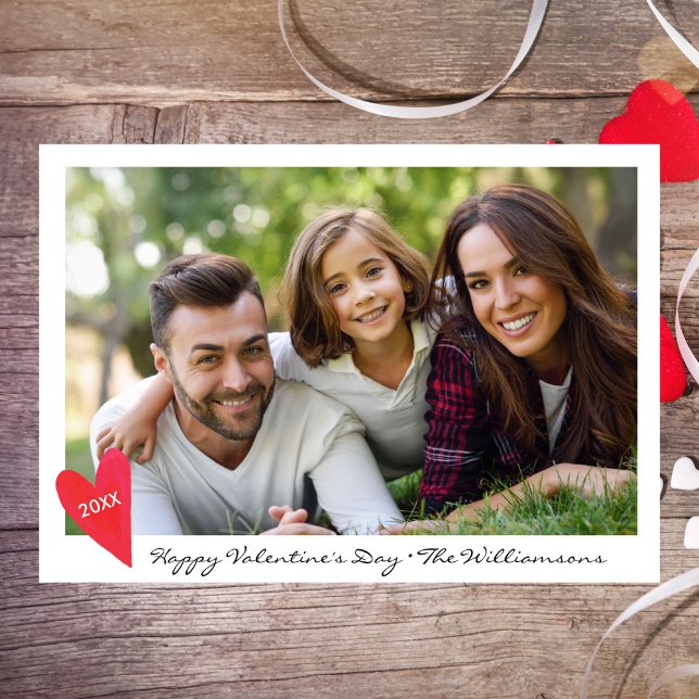 Happy Valentine's Day Family Photo Hearts & Arrow Holiday Card (Creator Uploaded)