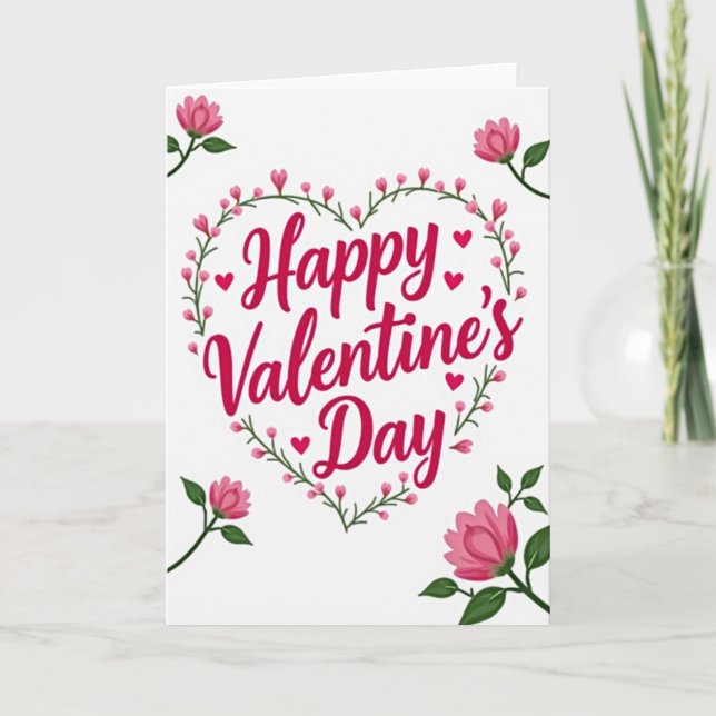 Happy Valentines Day Floral Heart Card (Front)