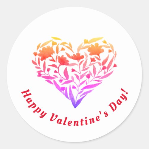 Happy Valentines Day  Floral Heart  Round Sticker