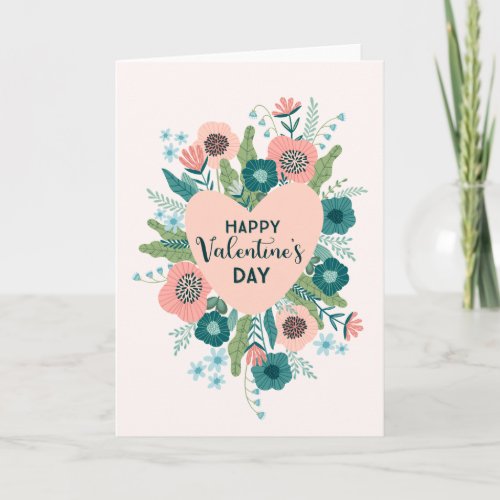 HAPPY VALENTINES DAY  Floral Heart Wreath Card