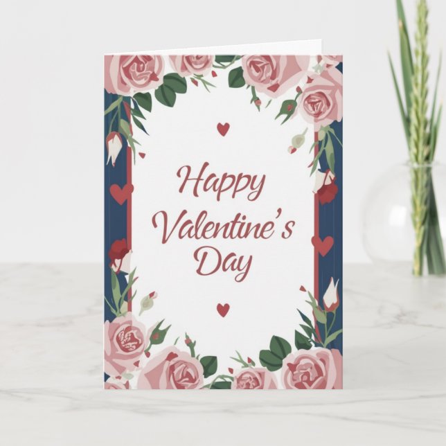 Happy Valentine's Day Floral Rose's Heart's Card (Front)