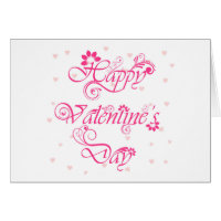 Happy Valentines Day Floral Text & Hearts Card