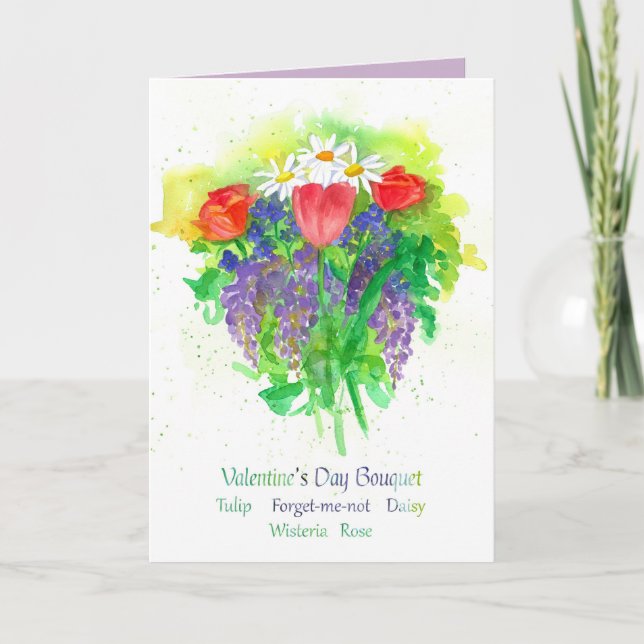 Happy Valentine's Day Flower Bouquet Card (Front)