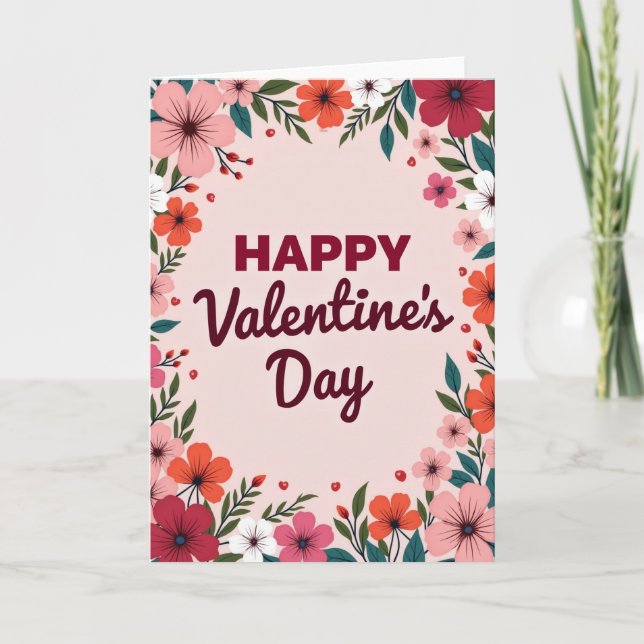Happy Valentines Day Flower Card (Front)