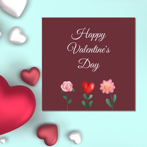 Happy Valentines Day flowers burgundy card