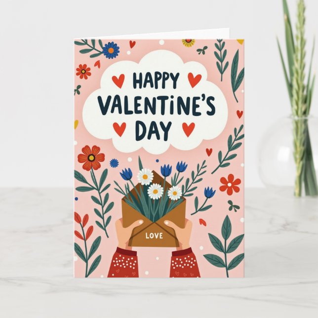 Happy Valentines Day Flowers Card (Front)