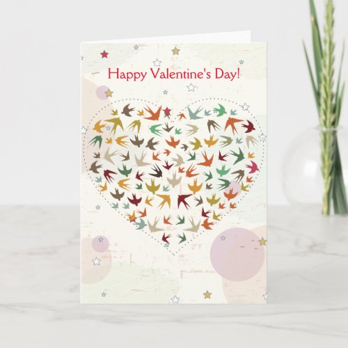 Happy Valentines Day Flying Bird Heart Distressed Holiday Card