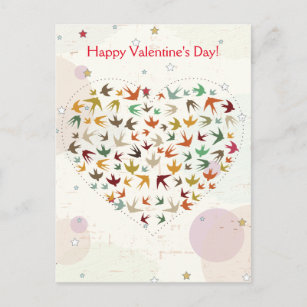 Happy Valentine's Day Flying Bird Heart Distressed Holiday Postcard