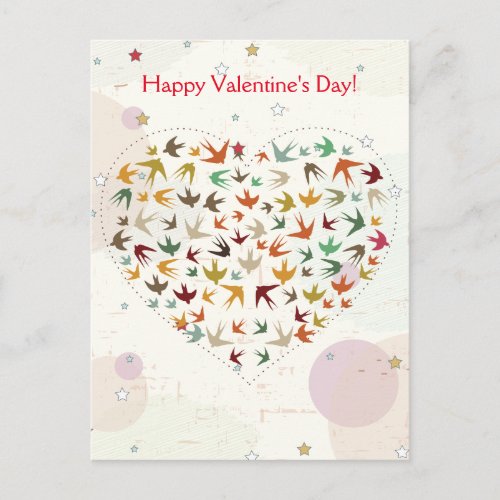 Happy Valentines Day Flying Bird Heart Distressed Holiday Postcard