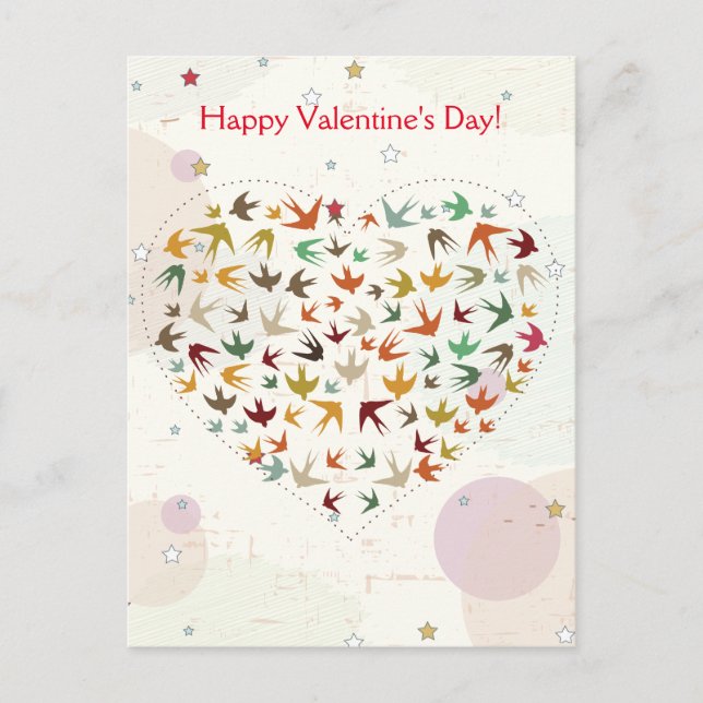 Happy Valentine's Day Flying Bird Heart Distressed Holiday Postcard (Front)