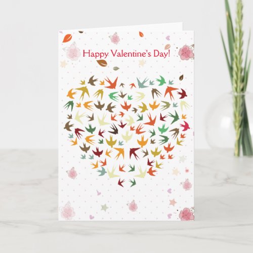 Happy Valentines Day Flying Birds Colorful Heart Holiday Card