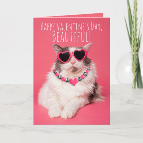 Happy Valentines Day For Any One Cute Cat  Holiday Card