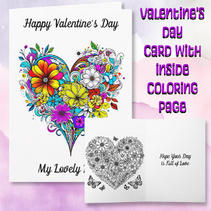Happy Valentine's Day for Her Coloring Page Card