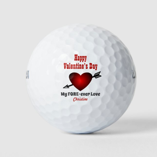 Happy Valentines Day Forever Love Heart Golf Balls (Front)
