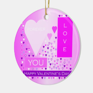 Happy Valentine's Day Forever Love Hearts Pink Ceramic Ornament