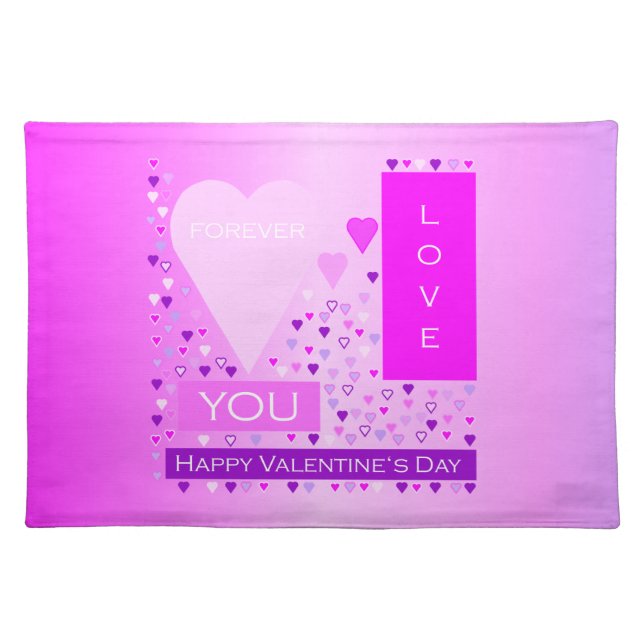 Happy Valentine's Day Forever Love Hearts Pink Cloth Placemat (Front)