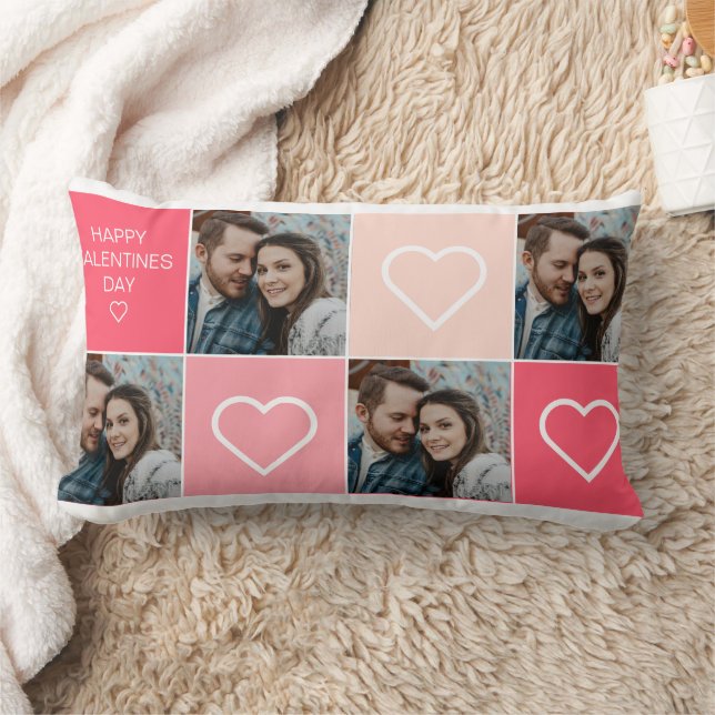 Happy Valentines Day Four Photo Collage  Lumbar Pillow (Blanket)