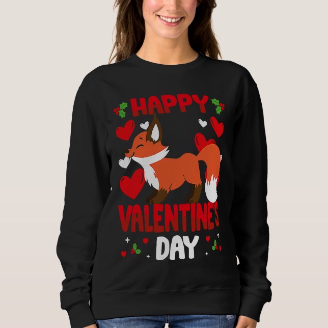 Happy Valentines Day Fox Heart Love Animal Sweatshirt (Front)