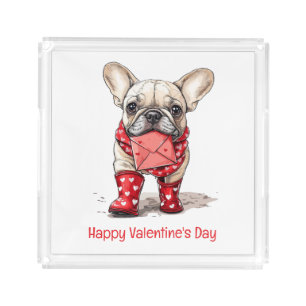 Happy Valentines Day French Bulldog Love Letter Acrylic Tray