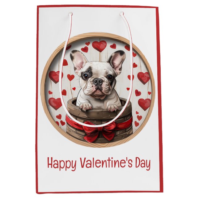 Happy Valentines Day French Bulldog Medium Gift Bag (Front)