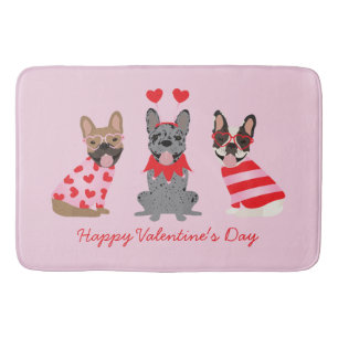 Happy Valentines Day French Bulldogs Bath Mat