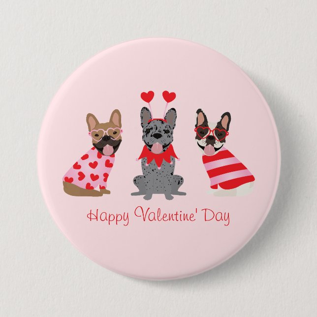 Happy Valentines Day French Bulldogs Button (Front)
