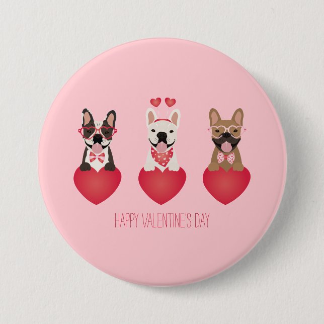 Happy Valentines Day French Bulldogs Button (Front)