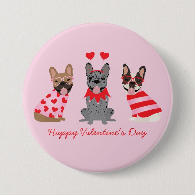Happy Valentines Day French Bulldogs Button (Front)