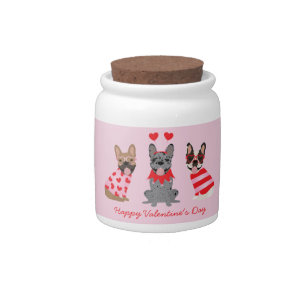 Happy Valentines Day French Bulldogs Candy Jar